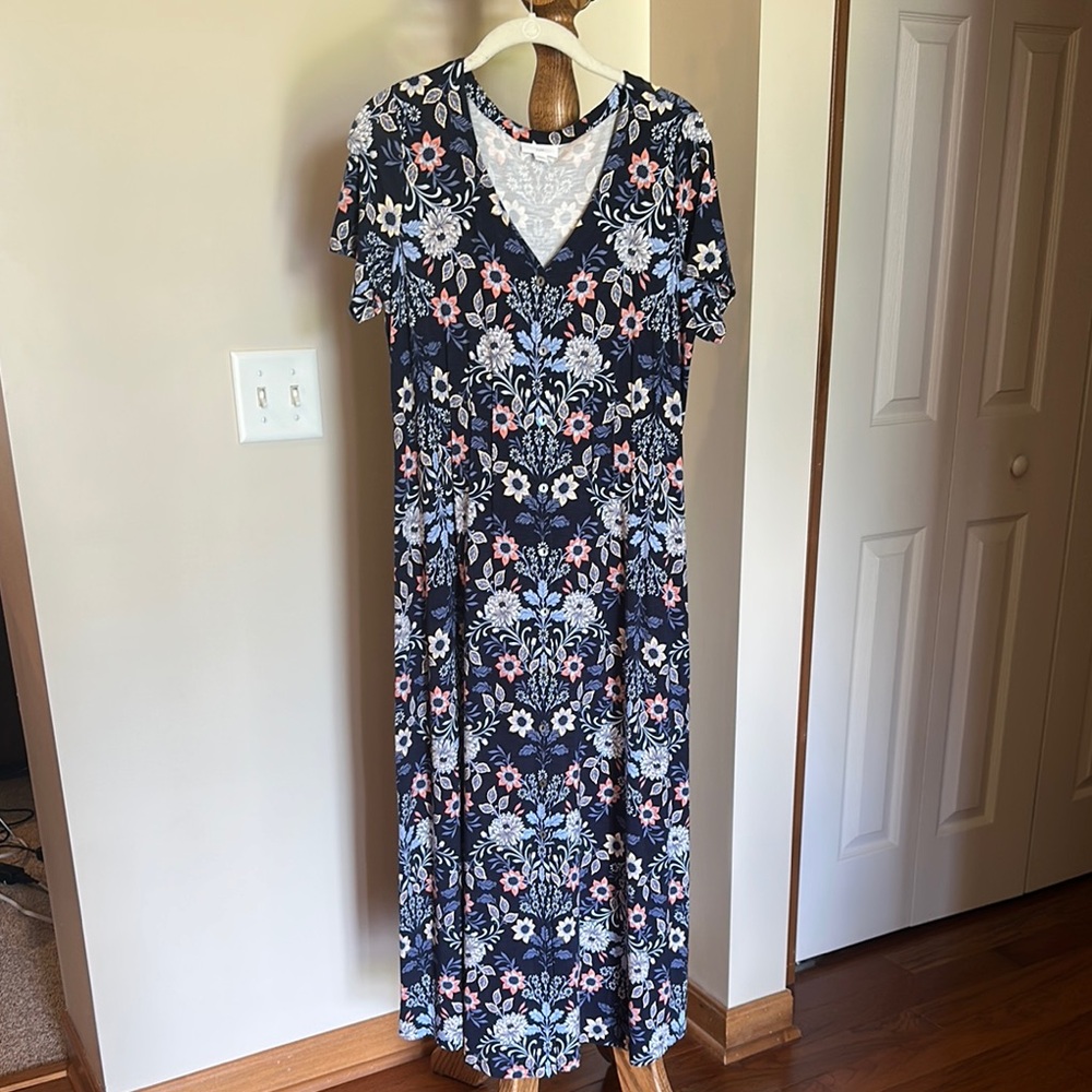 J. Jill Blue and Pink V-Neck Maxi Sundress